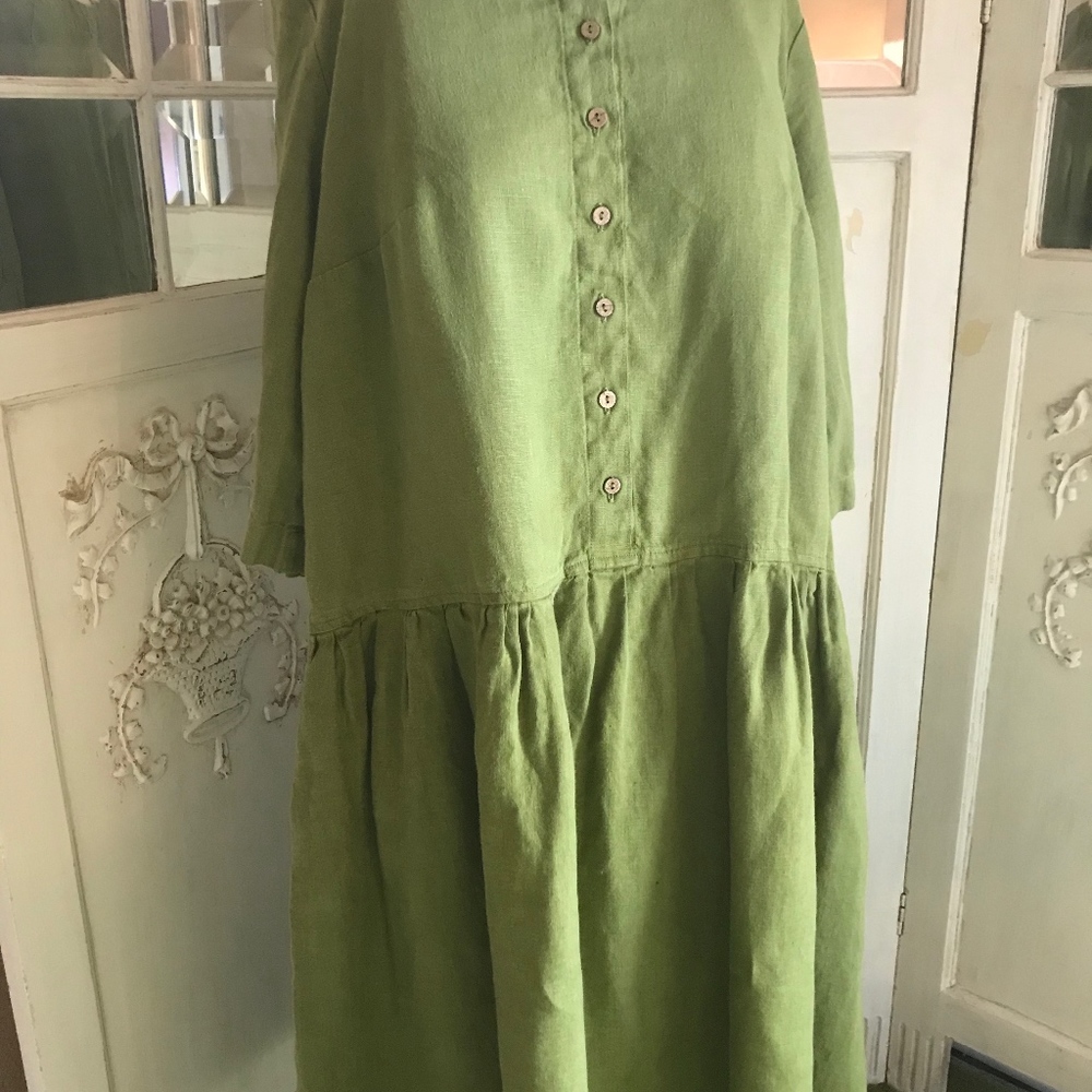 Earth green linen dress